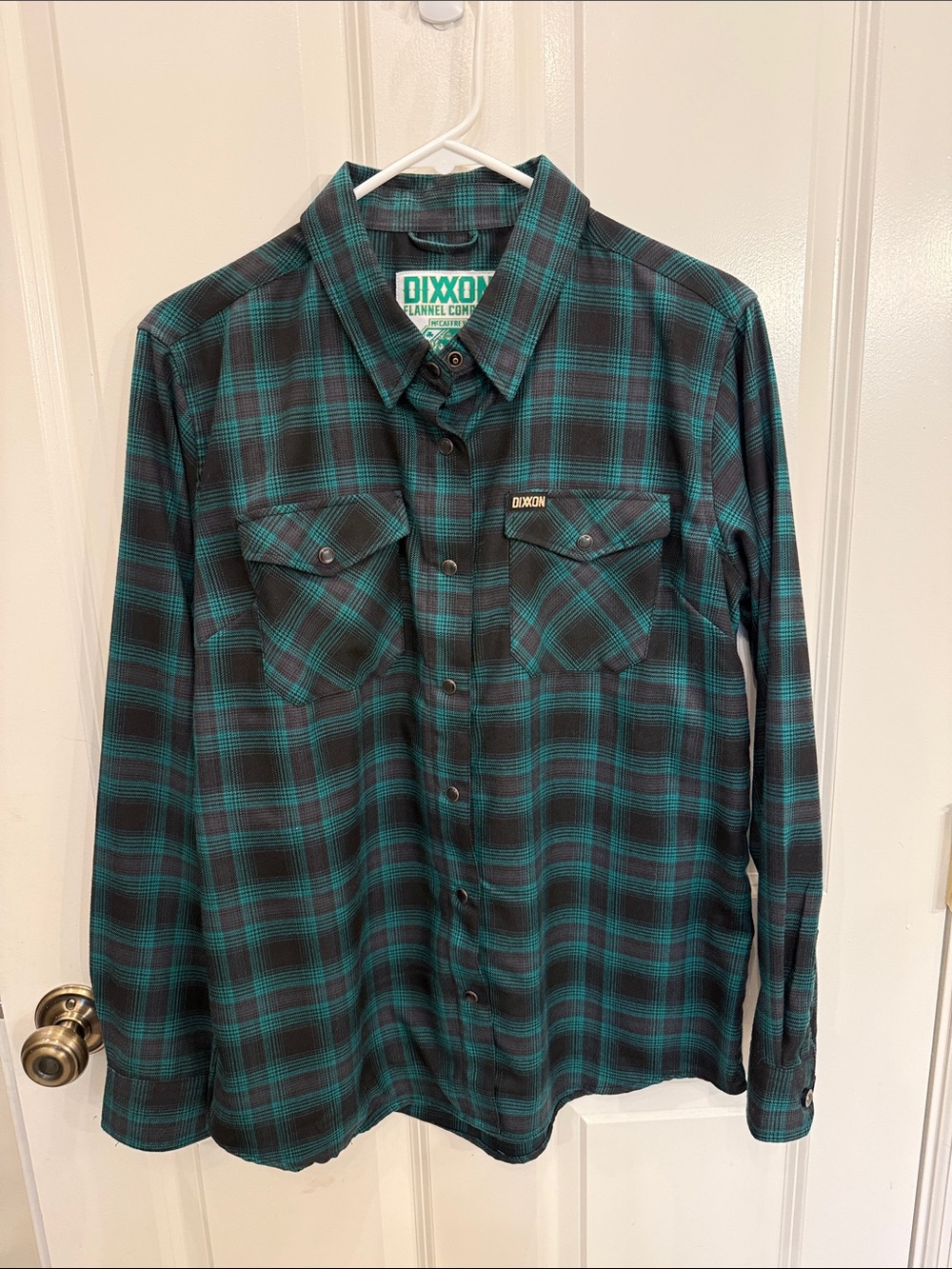 DIXXON McCaffrey Women’s Flannel Shirt Teal Black Plaid Size L